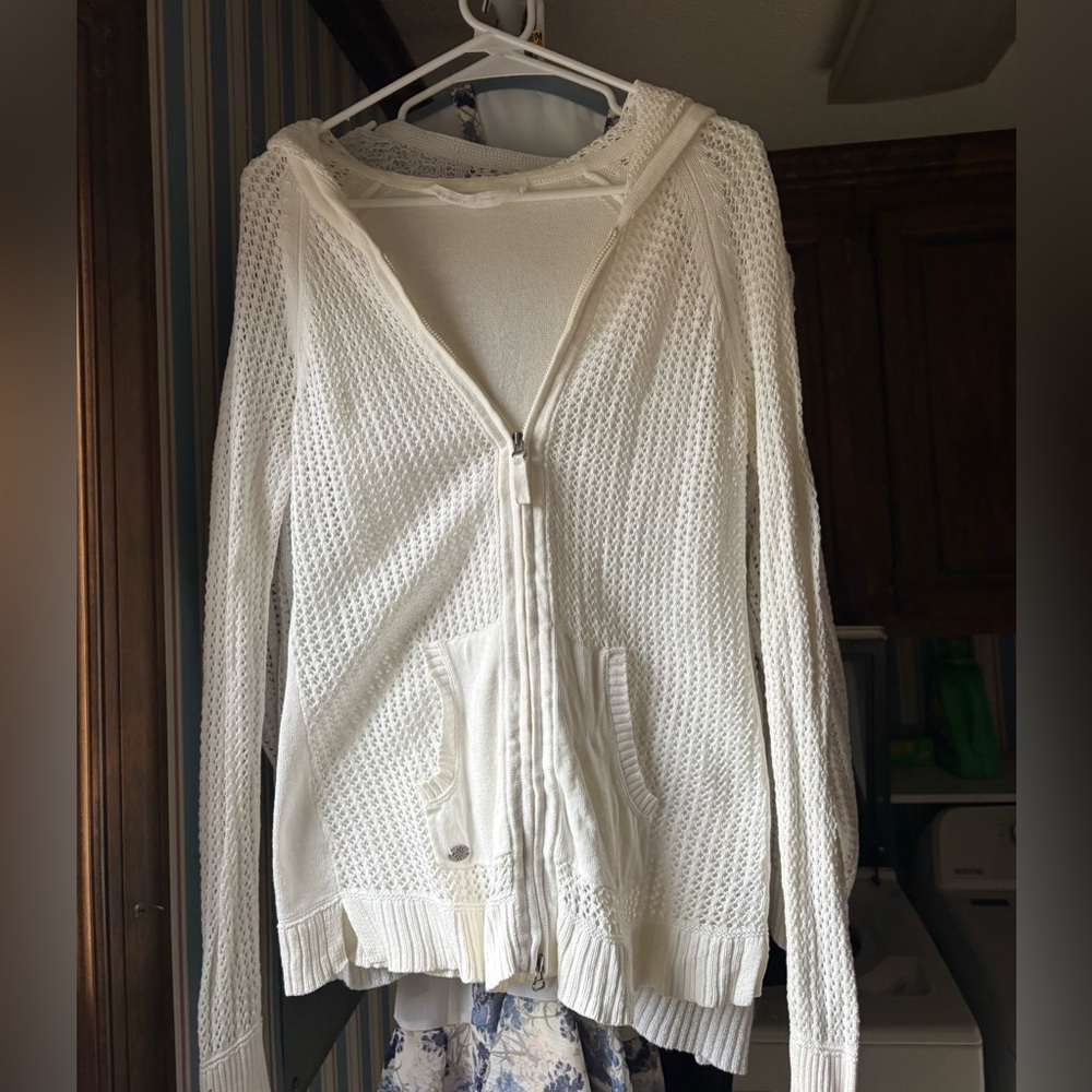 Athleta White Zip-Up Cardigan